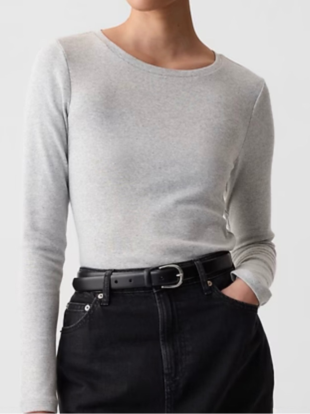Modern Everyday Long Sleeve Light Heather Gray Crewneck Top